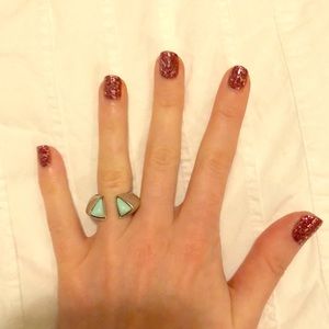 Jewel mint silver and turquoise open front ring